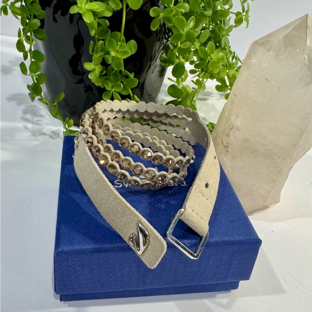 Swarovski Tan Power Slake Collection Double Wrap Crystal Bracelet NWOT 16”